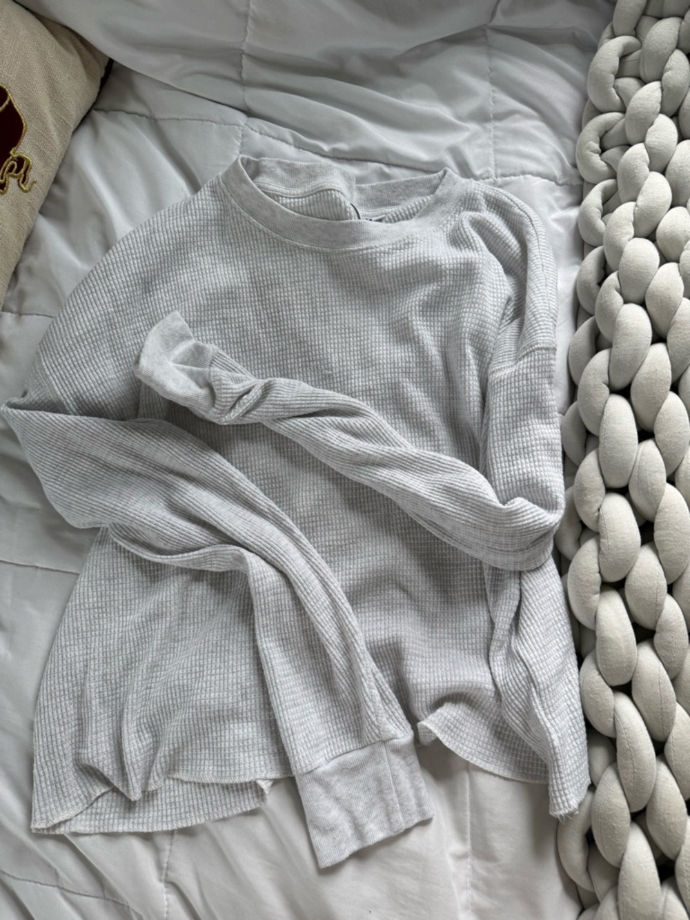 TNA Waffle Knit Crewneck in Light Gray